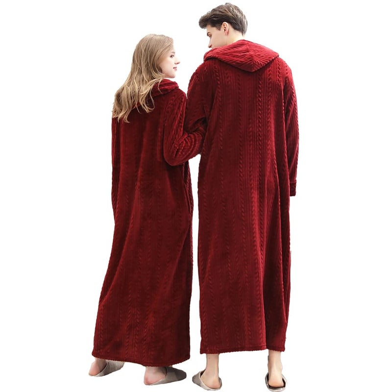 Oksun Womens Hooded Fleece Robe: Full Length Cozy Zipper Bathrobe - Plush Long Warm Winter Housecoat Nightgown (Wine Red, X-Large) - Image 3